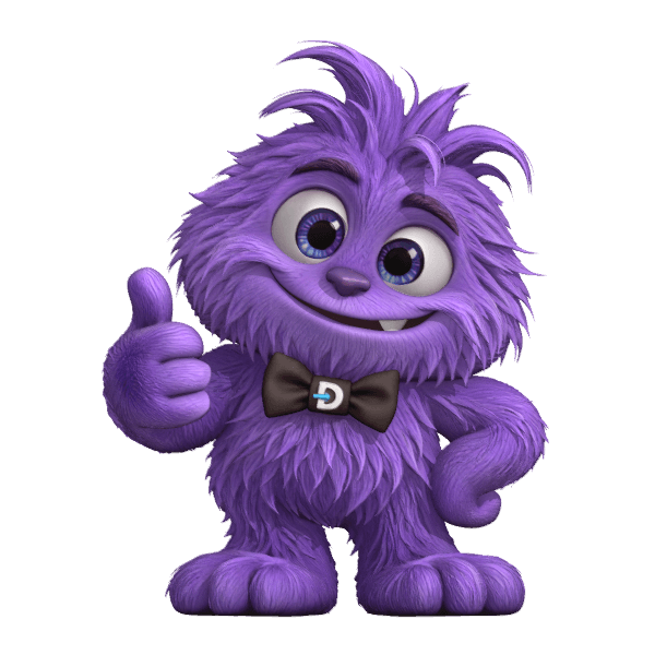 Purple Diriqent with a bow tie, giving a thumbs up