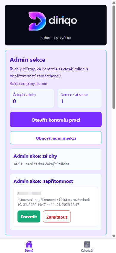 Diriqo mobile admin overview - Diriqo EN